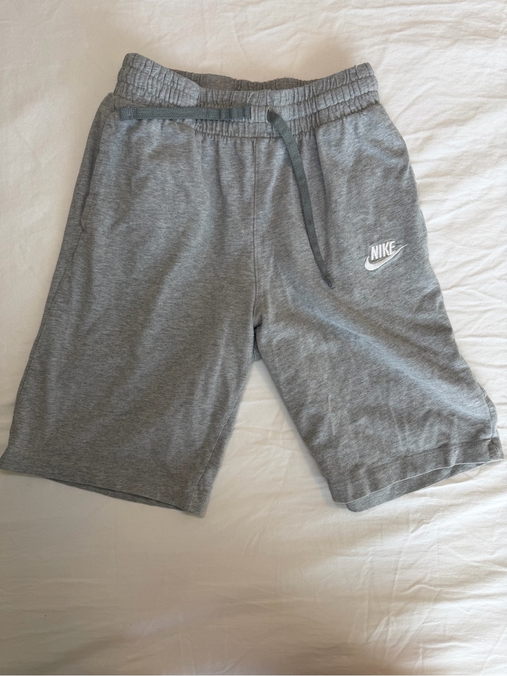 Nike Light Gray Drawstring Sweatshorts with White Swoosh